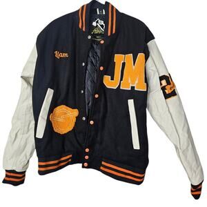 NEW Varsity Jackets M Letterman Band Leather Patches Black Yellow Retro